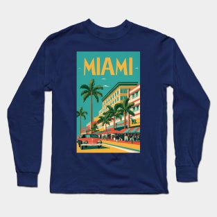 A Vintage Travel Poster of Miami - Florida - US Long Sleeve T-Shirt